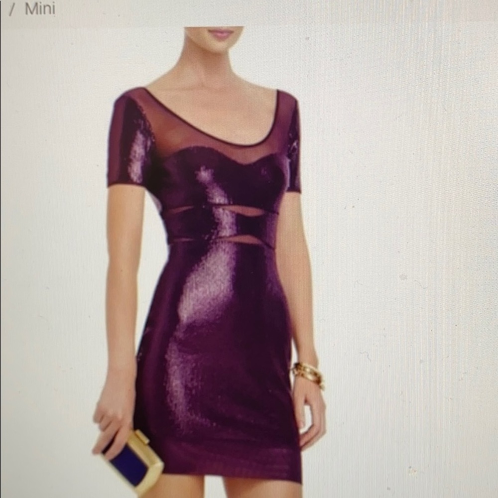 BCBGMAXAZRIA mesh and sequin mini dress